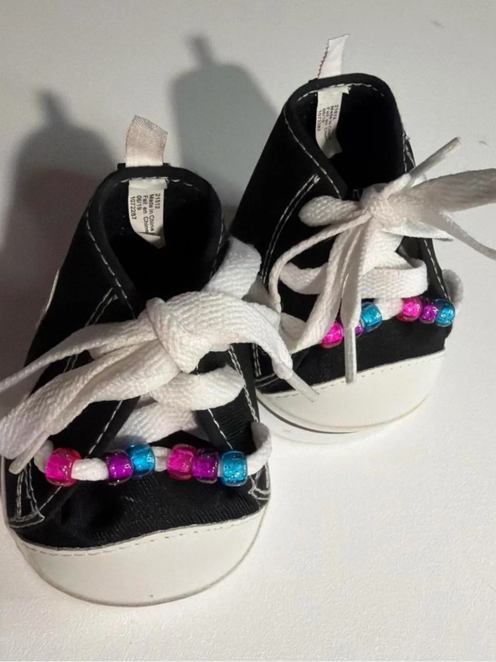 (825-5) Build-A-Bear Workshop Black Canvas High Top Sneakers - Plush Doll Shoes